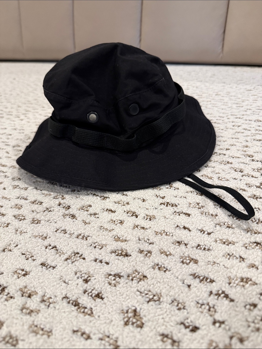 Men's Black Bucket Hat with Chin Strap